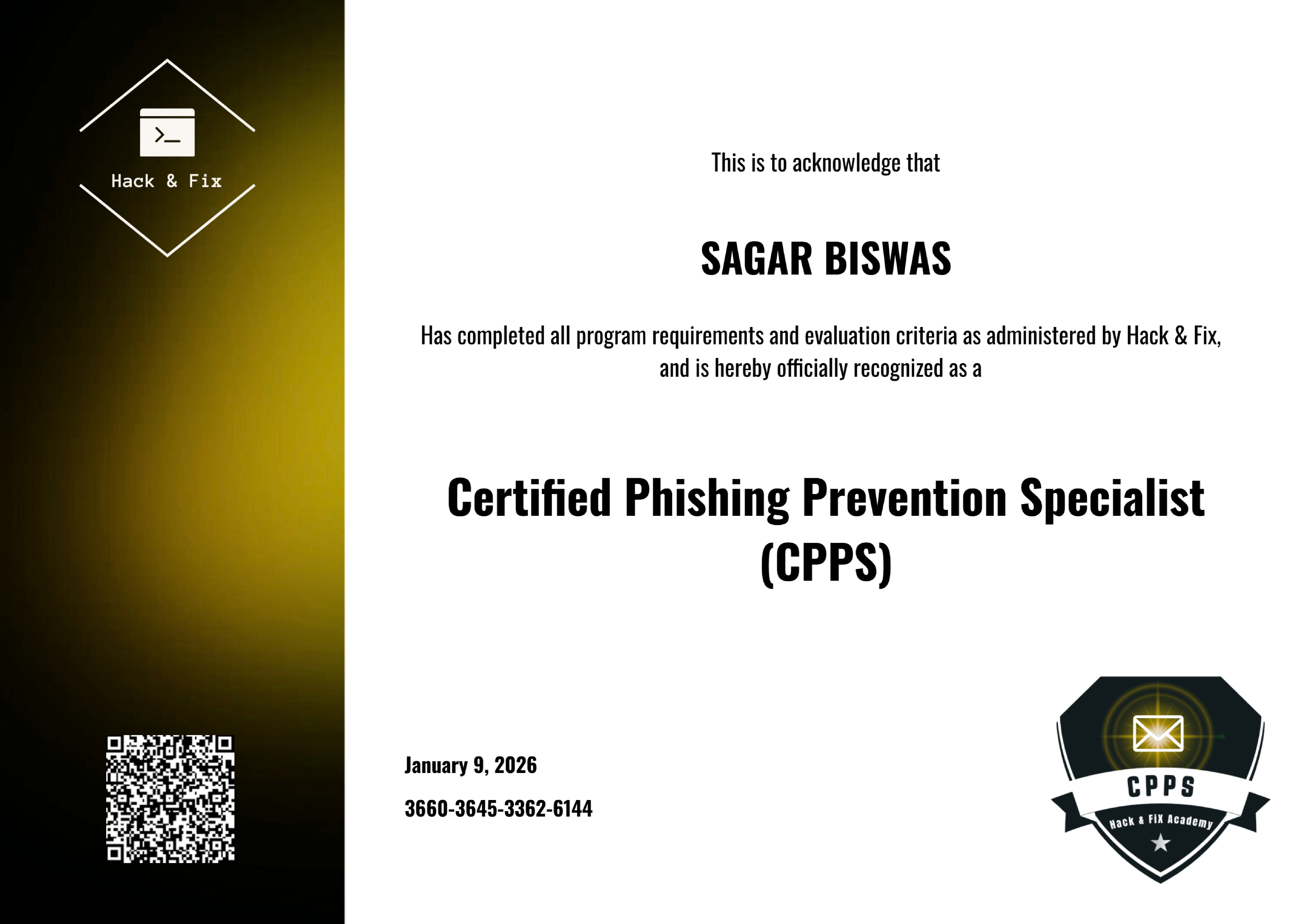 Certified Phishing Prevention Specialist (CPPS) certificate
